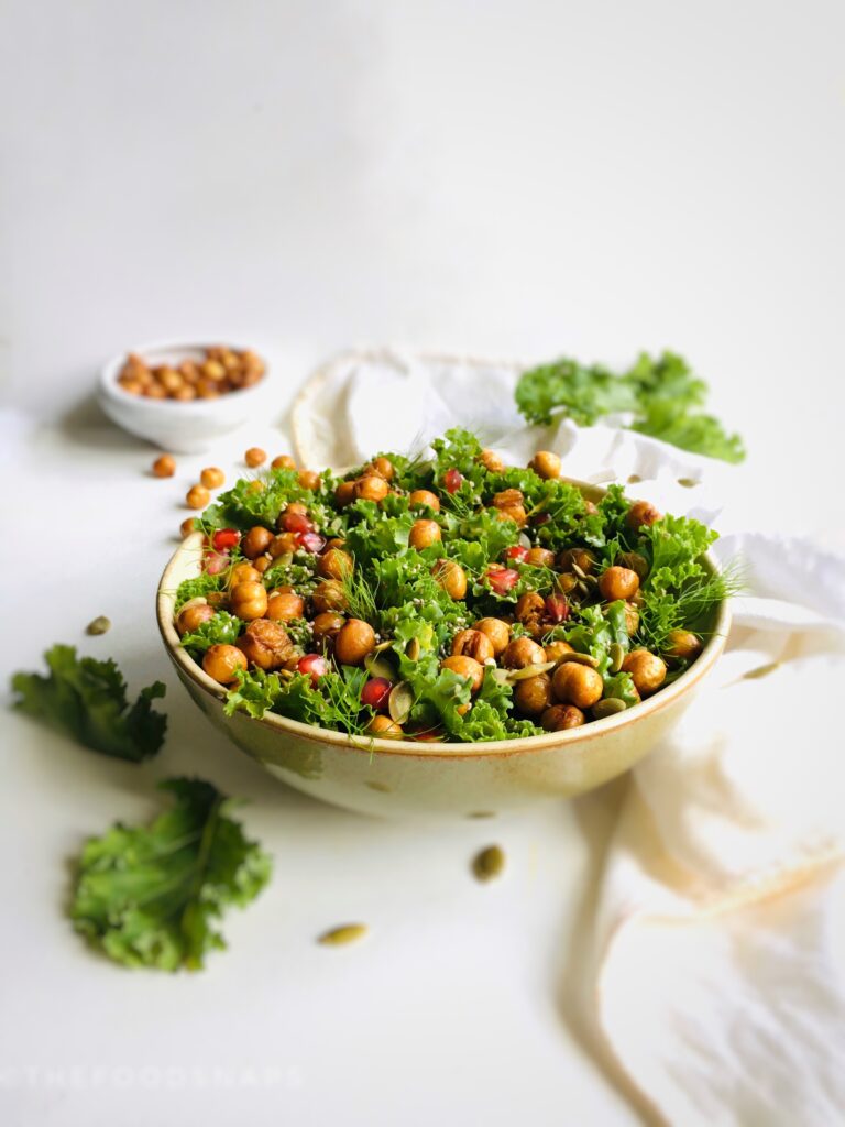 Roasted Chickpea and Kale Salad with Mango Dressing