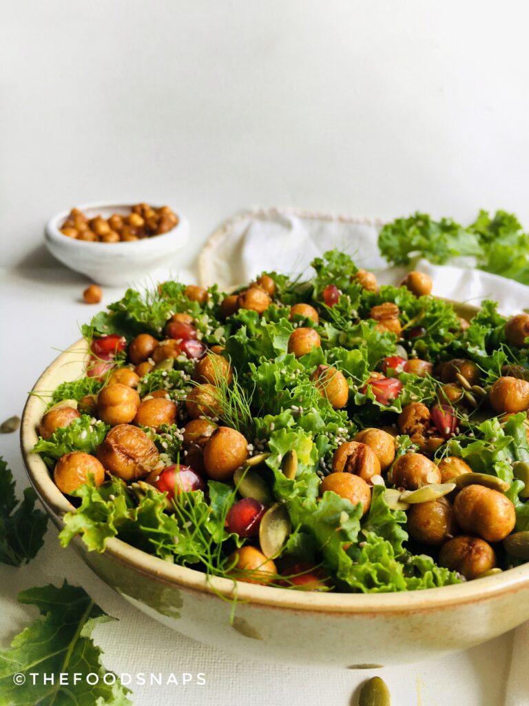 Roasted Chickpea and Kale Salad with Mango Dressing