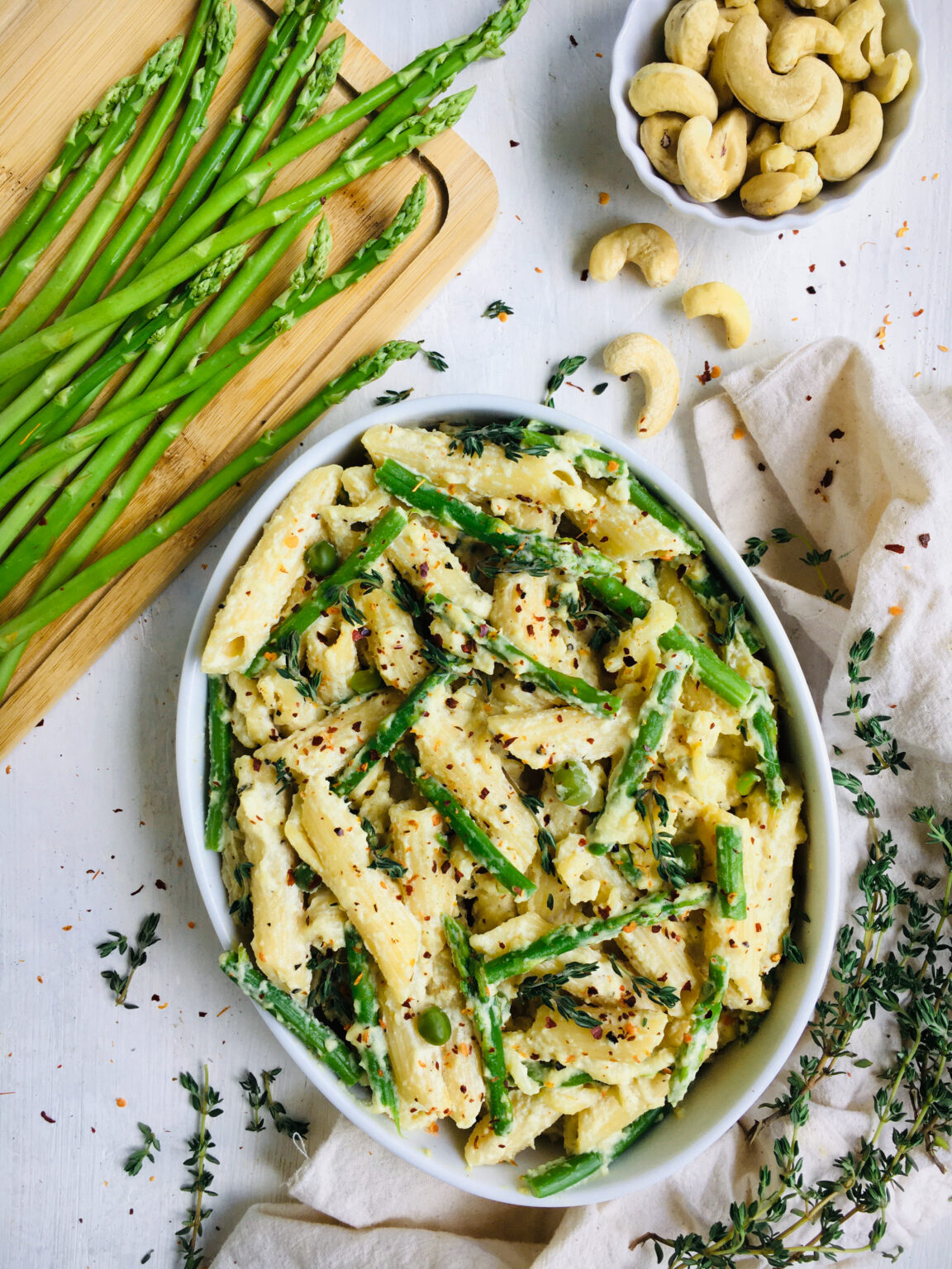Penne Pasta with Asparagus and Cashew Cream TheFoodSnaps